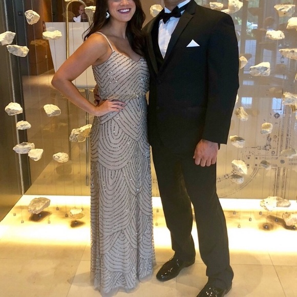 Adrianna Papell slate beaded blouson long dress - Picture 5 of 5